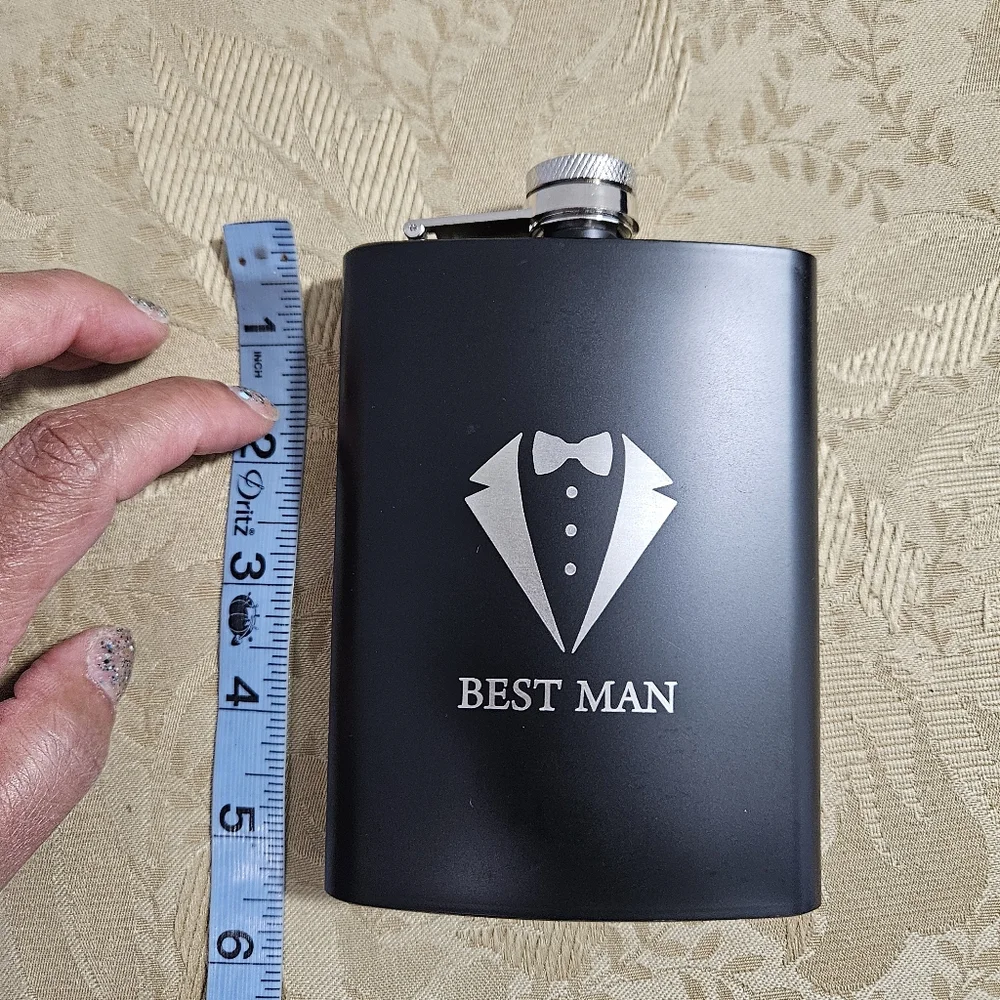 New Black Groomsman Flask Set